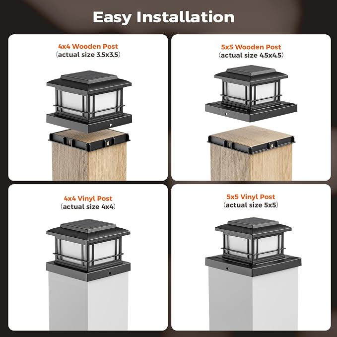 JOFIOS Flickering Flame Solar Post Cap Lights Outdoor, Black Post Lights with 3 Color Temperature, Fits 3.5" 4" 4.5" 5" Wood/Vinyl Posts, IP64 Waterproof Fence Deck Lights for Garden Patio Yard 16Pack