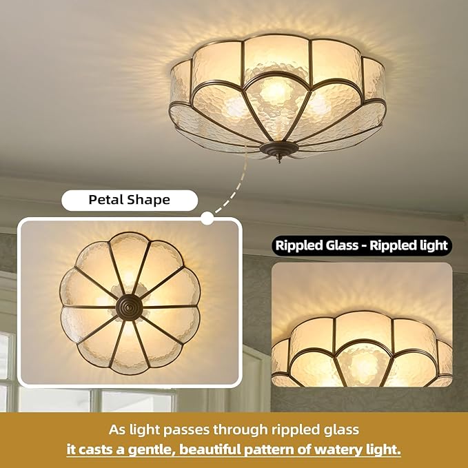 Vintage Black Glass Ceiling Light - Large 17.7 in Bronze Mid Century Flush Mount Lighting Fixtures - Art Deco Antique Modern Lamps for Hallway Bedroom Kitchen Entryway Farmhouse Bathroom Hall Laundry