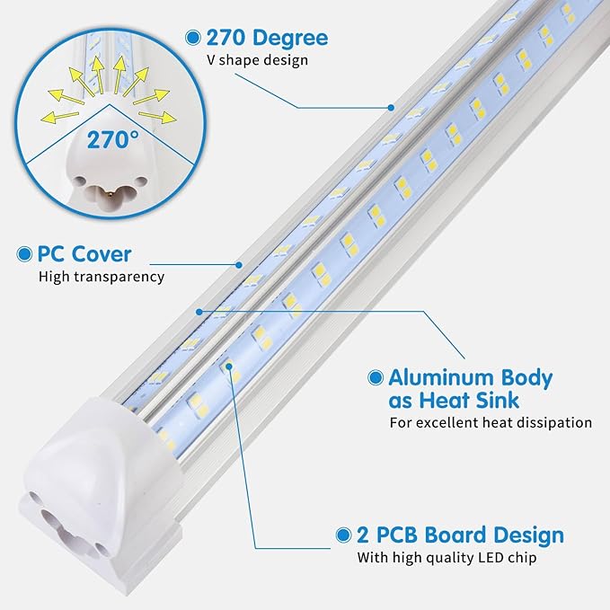 Led Shop Lights,Led Shop Lights 4FT 50W 6500K 7000LM Clear White,Shop Light 4FT 110V Linkable Integrated V-Shape for Shop Garage,Warehouse,Workbench and Workshop Commercial Bay Lighting(4-Pack)