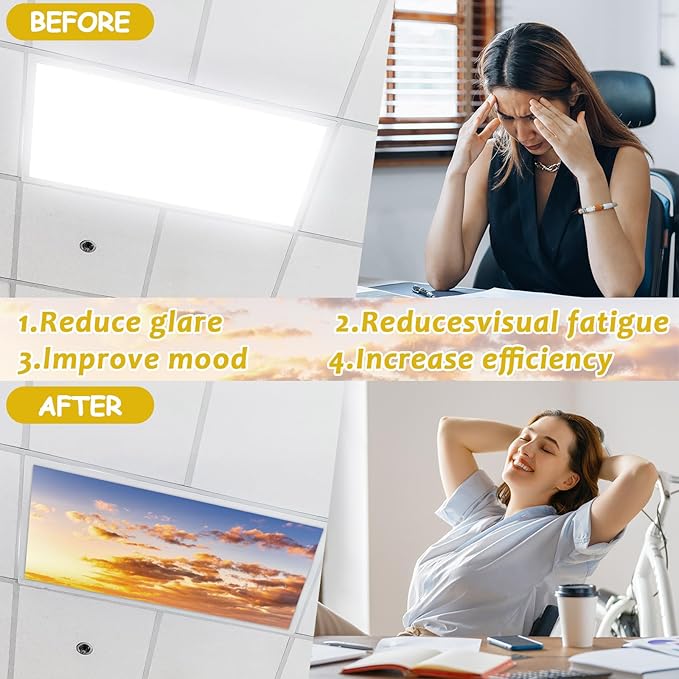 6 Pcs Fluorescent Light Covers with 60 Magnets Decorative for Classroom Ceiling Lights 4 x 2 Feet Magnetic Light Cover Filter Easy Install for Office Hospital Home Ceiling Supplies (Orange Sky)
