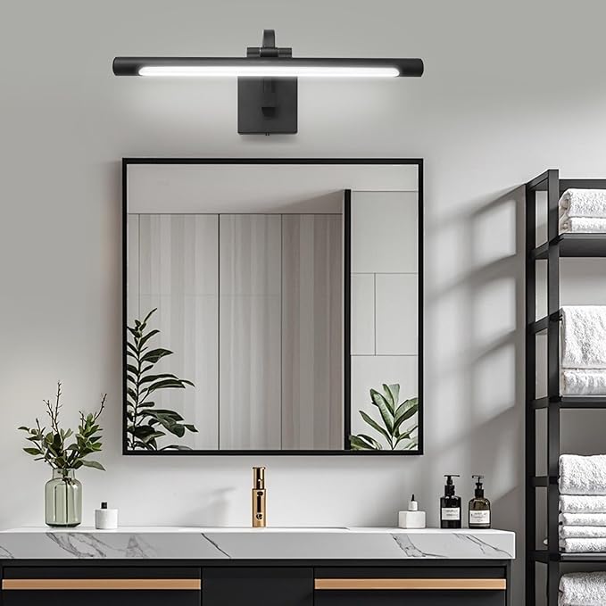 330° Rotatable LED Bathroom Vanity Light, 23.6 Inch Mirror Lighting Fixture Over Mirror，15W, 6000K, IP44 Waterproof, Black Bar Light Fixture for Bathroom.LED Bathroom Lighting