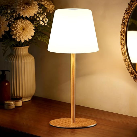 NEEZUKAR Cordless Table Lamp for Bedroom,Rechargeable IP65 Waterproof Shower Lamp with Battery Operated, Touch Dimmable LED Desk Light for Bathroom,Kitchen,Outdoor Patio (Wood Grain)