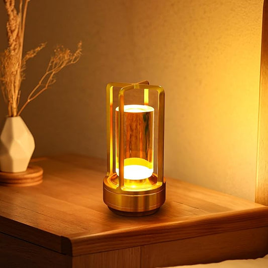 Crystal Lantern lamp with Touch Dimming, Rechargeable LED Table Lamp, 3-Color Adjustable Brightness,4200mAh Battery Powered Desk Light for Bedroom, Restaurant, Outdoor
