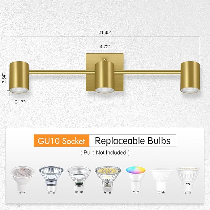 BoostArea 3 Light Track Lighting Fixtures Ceiling, Gold Kitchen Lighting Fixtures Ceiling, LED Track Lighting Kit, Rotatable Light Heads, Modern Track Lights for Kitchen/Living Room/Hallway, No Bulb