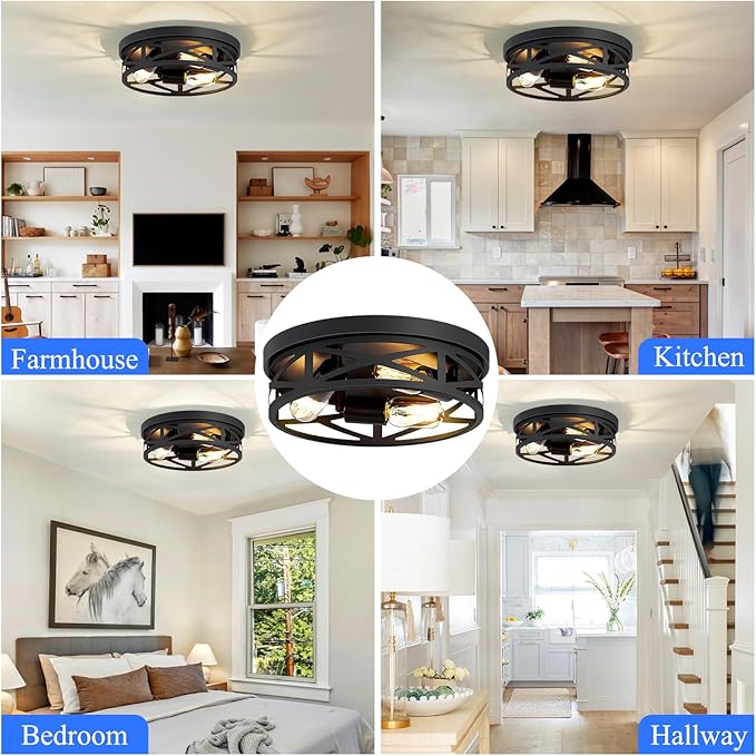 Flush Mount Ceiling Light Fixture,3-Light Ceiling Light Fixture,Black Hallway Light Fixtures Ceiling,Light Fixtures Ceiling Mount for Kitchen,Farmhouse,Hall,Bedroom,Bathroom (1 Pack)