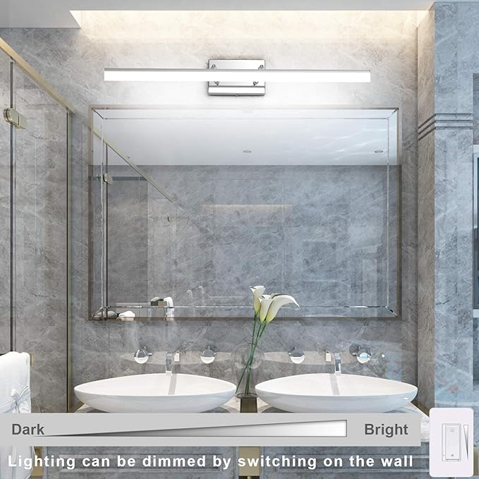 Aipsun 31.5in Dimmable Modern LED Vanity Lights for Bathroom Light Fixtures Over Mirror Chrome Adjustable Bath Lighting(White Light)