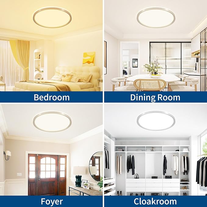 24'' Modern LED Ceiling Light Fixture - Ultra Thin Flush Mount, 50W 5000LM, Brushed Nickel - Perfect for Bedroom, Kitchen, Dining Room, Living Room, Home Office, Hallway.