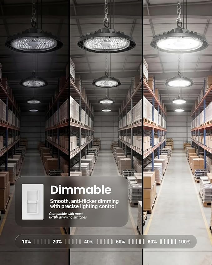 Sunco 10 Pack UFO LED High Bay Light, 150W, 21000 Lumens 5000K 100-277V Dimmable 0-10V, Ultra Bright Commercial Shop Lights for Warehouse, Factory, Workshop, Garage & Barn, Ceiling Mount, UL