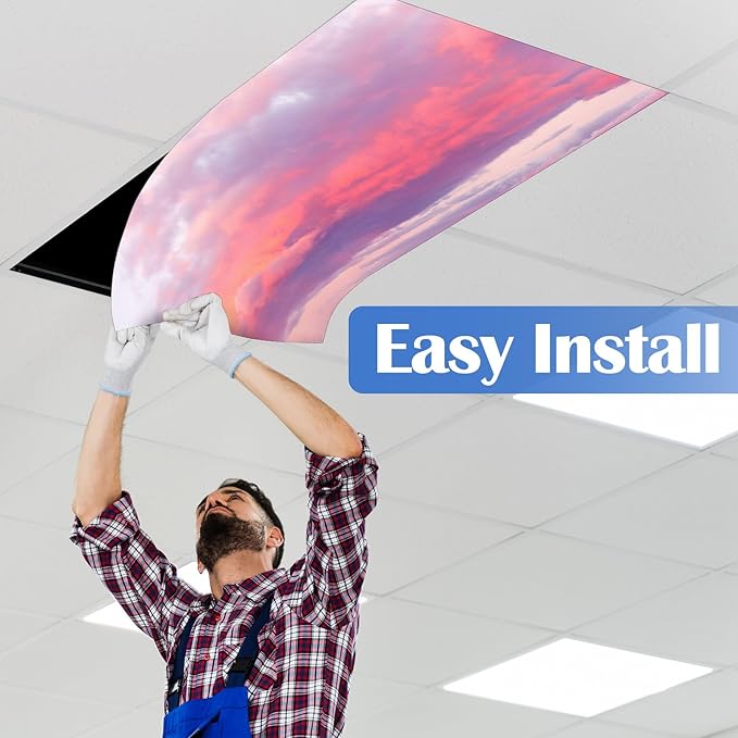 6 Pcs Fluorescent Light Covers for Ceiling Lights with 48 Magnets Decorative Magnetic Light Filters for Classroom Office Kitchen Decoration(Sunset)