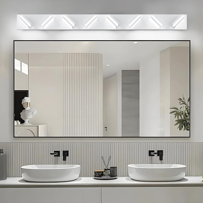 IZORRO LED Modern Bathroom Lights Fixtures(8-Light,Dimmable,360°Rotate),Matte White Acrylic Wall Lighting,Vanity Lights for Bathroom Over Mirror - 6000k 48In （No Assembly Required）