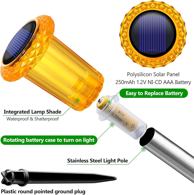 DenicMic Solar Lights Outdoor 10 Pack Waterproof Outside Fall Lights for Yard Pathway Garden Driveway Walkway Landscape Path Lighting Orange LED Stainless Steel Stake Halloween Decor