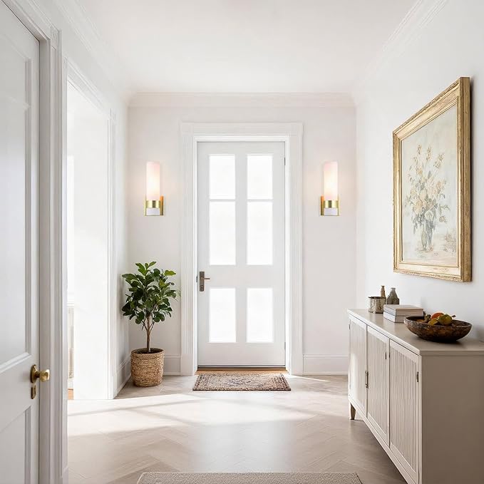 XiNBEi Lighting Sconces Wall Lighting, 1 Light ADA Wall Sconce, Vintage Bathroom Vanity Light with Tube Glass Satin Brass Finish for Kitchen & Corridor XB-W1185-SB