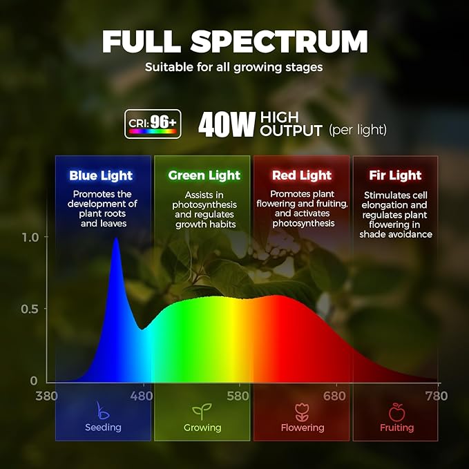 Barrina TR40c Track Grow Light for Indoor Plants, 3 x 40W, 5000K Full Spectrum Ceiling Grow Lamp with Adjustable Beam Angle, with Timer for Growing Plants, 3-Head H-Type Track Light System