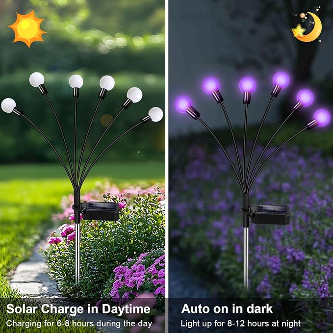 NBQQ Solar Garden Lights Outdoor, Waterproof Solar Powered Lights for Yard Pathway Patio, Swaying Lawn Decor as Gardening Gifts for Women Holiday (Purple, 4 Pack)