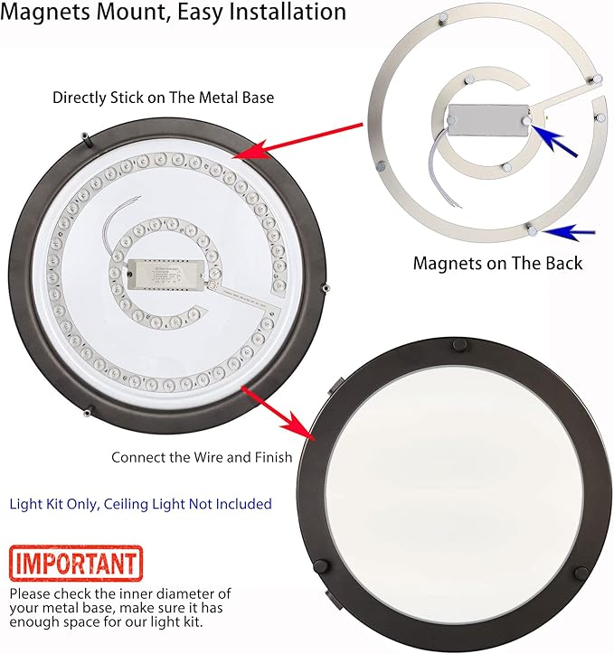 45W LED Close to Ceiling Flush Mount Fan Fandelier Retrofit Light Kit Replacement Engine Panel Board Light Bulb, 3CCT 3000K/4500K/6000K (45W)