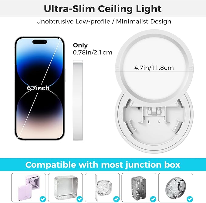 libtit 1Pack 4.7 Inch Small LED Ceiling Lights Flush Mount, 3000K 4000K 6500K Adjustable, 7W 700LM White Round Disk Light Fixture for Closet Basement Bathroom Hallway Kitchen Office Garage