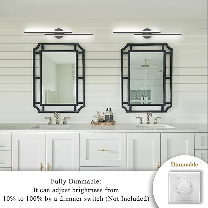 EDISLIVE Dimmable Modern LED Vanity Light Fixtures Bathroom Vanity Wall Lighting, 31.5 in Mirror Vanity Lighting Fixtures for Bathroom Bedroom Makeup Living Room, Black