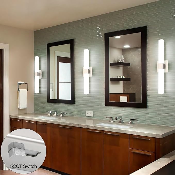 ZUZITO Brushed Nickel Vanity Lights for Bathroom 24 Inch, Modern LED Bathroom Lighting Fixtures Over Mirror, 18W 5CCT Dimmable Vanity Lights Bar