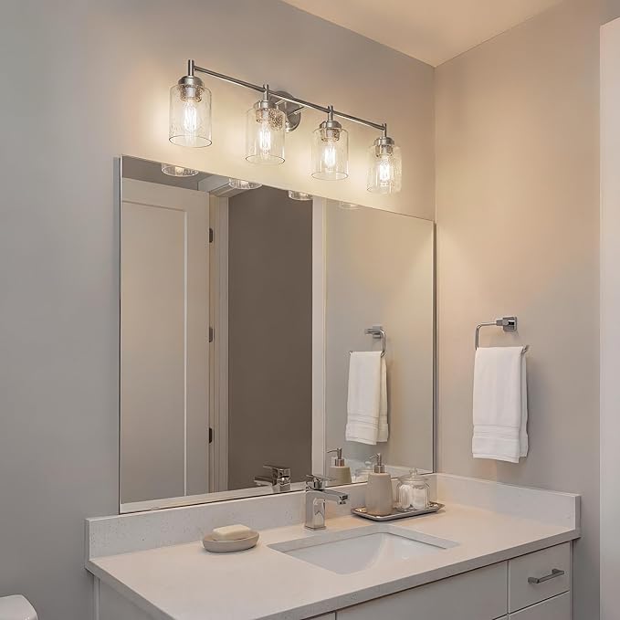 Kichler Winslow 30" Vanity Light in Brushed Nickel, 4-Light Transitional Bathroom Light with Clear Seeded Glass. (30" W x 9.25" H), 45887NI