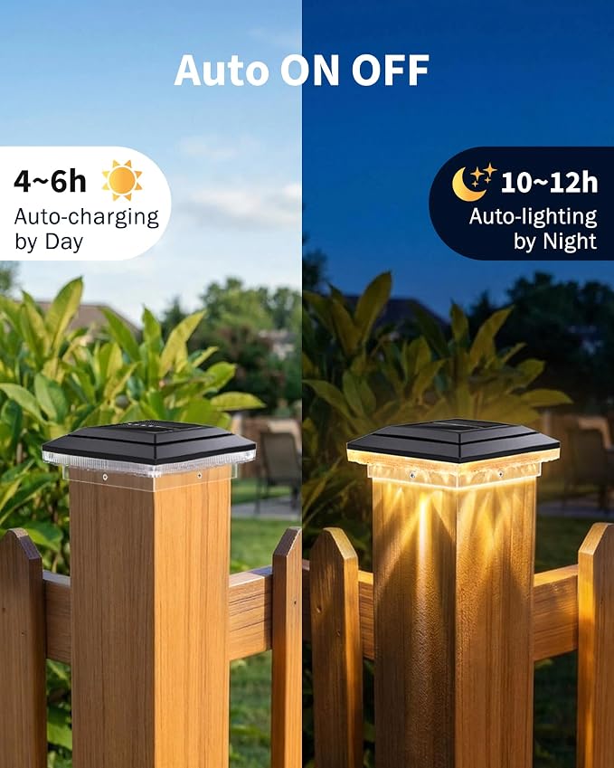 4x4 Solar Post Cap Lights Outdoor Waterproof, Cool/Neutral/Warm White 3 Colors Garden Fence Lights for 4×4 Wood/Vinyl Posts, Deck, Patio, Ripple Effects, 6 Pack