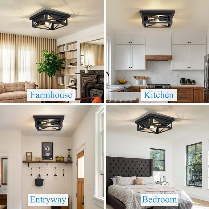 Black Flush Mount Ceiling Light Fixture,Square Hallway Light Fixtures Ceiling,Light Fixtures Ceiling Mount for Farmhouse,Kitchen,Hall,Bedroom,1 Pack