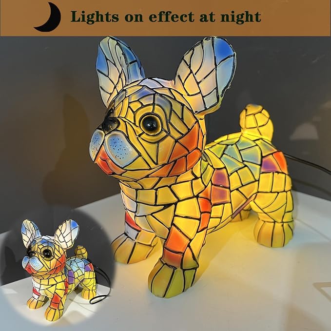 Neioaas French Bulldog Lamps - Retro Dogs Stained Resin Tabletop Night Light, Dog Series Art Night Light, 3D Cute Pet Dogs Themed Lamp LED Table Lamps, Fun Gift for Dog Lovers