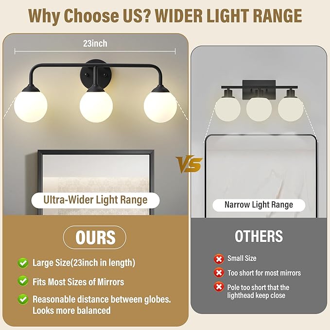 Bathroom Light Fixtures - 3 Light Brushed Brass Vanity Light Over Mirror for Bathroom Mirror Living Room Bedroom, Black Bathroom Wall Sconce with Frosted Glass Shade, 3 G9 Bulbs Included