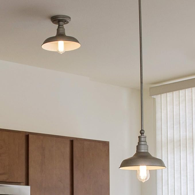 Design House 519876 Kimball Industrial Farmhouse 1-Light Indoor Semi-Flush Ceiling Mount Light with Metal Shade for Kitchen Hallway Dining Room Bedroom, Galvanized Paint