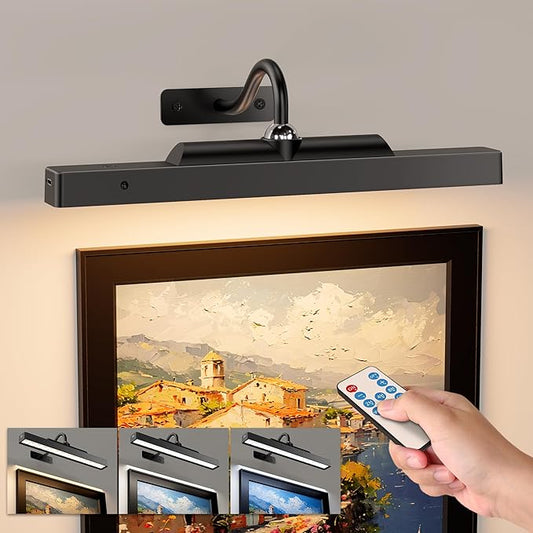 Picture Light for Wall, 12" Rechargeable Wireless Battery Operated Painting Lighting, Dimmable LED with Remote 3CCT for Wall Art Gallery Display (Black)