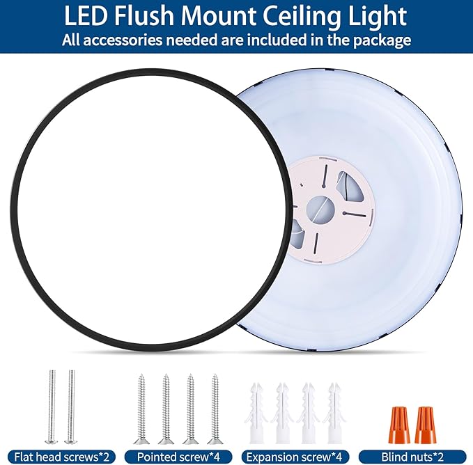 20 Inch Flush Mount Ceiling Light, 42W 4200LM, Dimmable & 3000K/4000K/6500K Selectable, Modern Black Led Ceiling Light Fixture for Dining Room, Kitchen, Bedroom, Office, Hotel, Wired