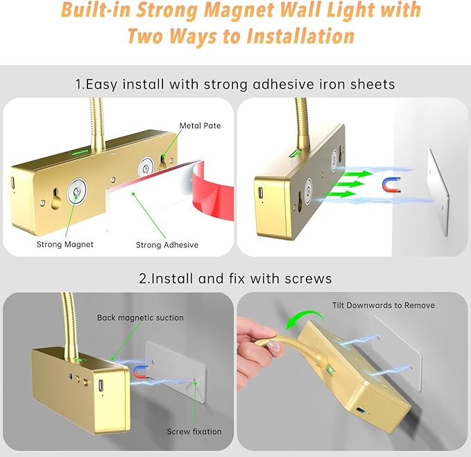 Lightbiz Picture Light, 15.35inch 5400mAh Rechargeable Picture Lights for Wall Battery Operated Wall Lights, 3 Colors Paintings Light Dimmable Art Light for Artwork, Gallery (Gold)