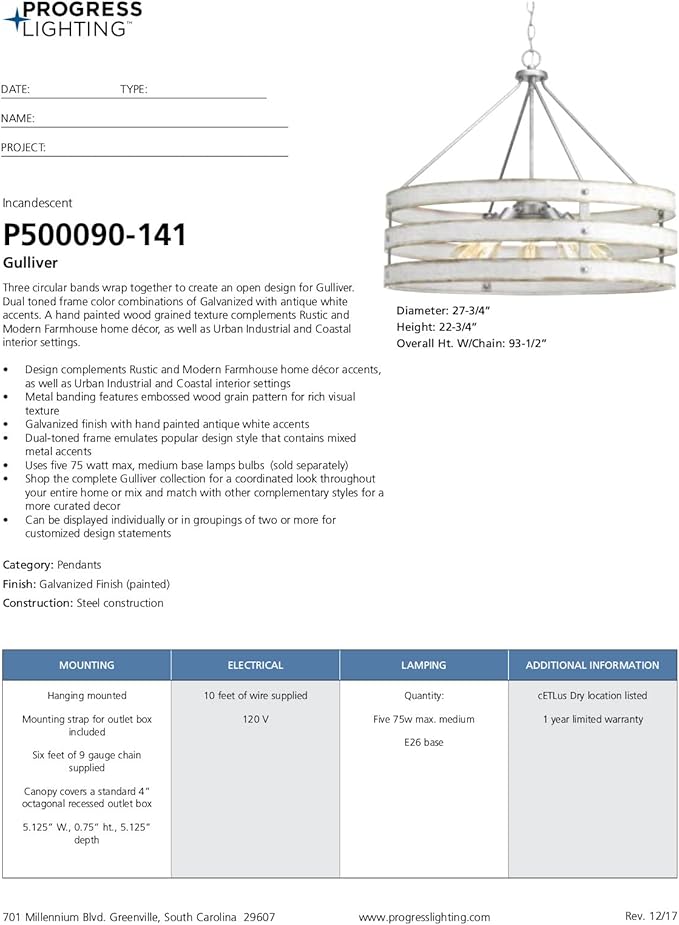Gulliver Collection 5-Light Coastal Pendant Light Galvanized