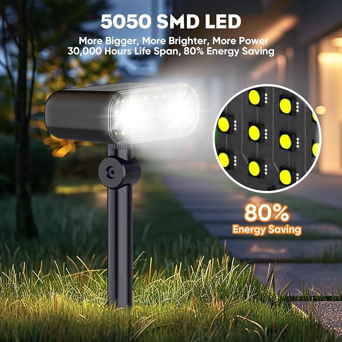 Solar Spot Lights Outdoor, 3 Modes Motion Sensor Landscape Lights, Waterproof IP67 LED Motion Security Solar Spotlights for Outside Yard Pathway Driveway Walkway, 2 Pack