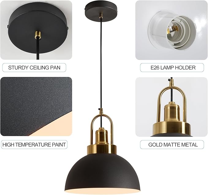 Vintage Industrial Pendant Light, Black and White 9.84 "Dome, Chandelier.78.74" line - Perfect for Kitchen Islands, Dining Rooms, hallways