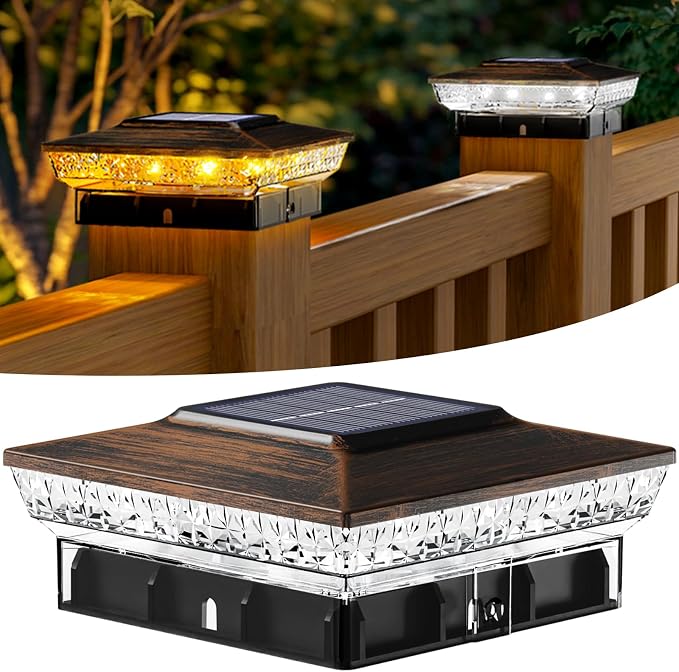 btfarm 4x4 Solar Post Cap Lights Outdoor, 2 Modes 16 LED Deck Fence Post Lights, 1 Pack Waterproof Solar Powered Lighting Outside Fit 4x4 3.5x3.5 Wooden/Vinyl for Porch Patio Garden, Copper