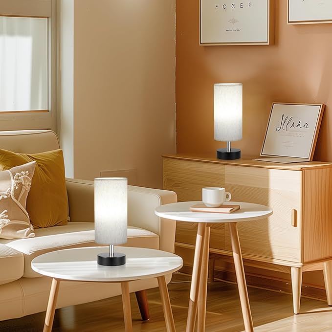PartageiZ Small Table Lamp for Bedroom Set of 2 - Bedside Lamps for Night Stands, Minimalist Nightstand Light Lamp, Desk Lamps for Reading Room, Kids Room, Living Room, Office, Dorm