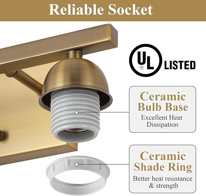 Mecgirn Milk Glass Vanity Lights for Bathroom, 2 Light Brass Bathroom Light Fixtures Over Mirror, Ceramic E26 Sockets Wall Mounted