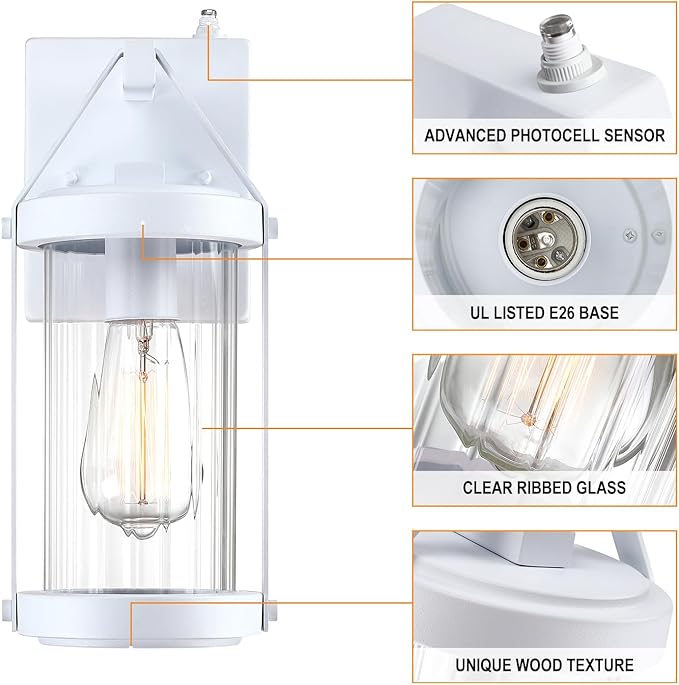 LONEDRUID Dusk to Dawn Sensor Outdoor Wall Sconce Lighting White Exterior Porch Lantern Modern Outside Garage Light Fixtures Waterproof Wall Mount Lamp for House Patio Front Door