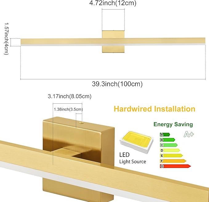 Gold Bathroom Vanity Light 39.4 inch, 30W Dimmable 5CCT LED Modern Bathroom Light Fixture Over Mirror - ETL Certificate