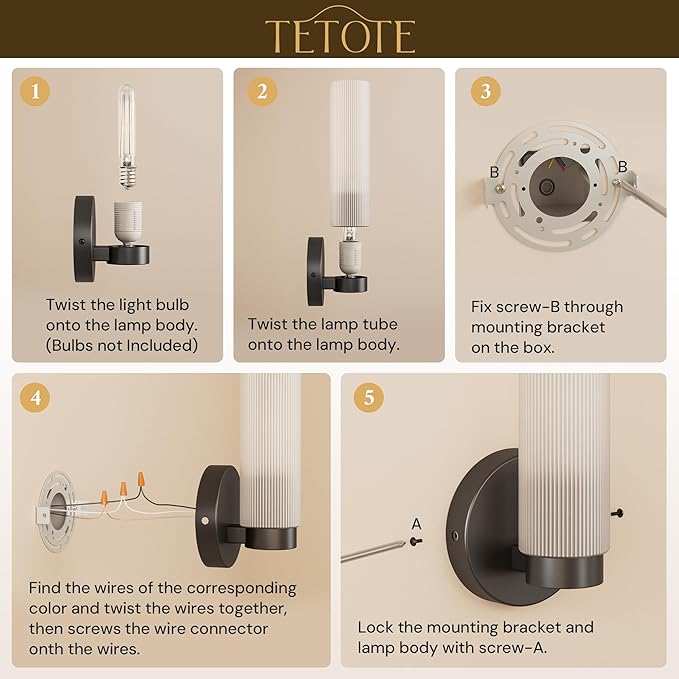TETOTE Black Wall Sconce Modern Bathroom Wall Light Fixtures Farmhouse Wall Lights with Frosted Glass Shade for Mirror Bedroom Living Room