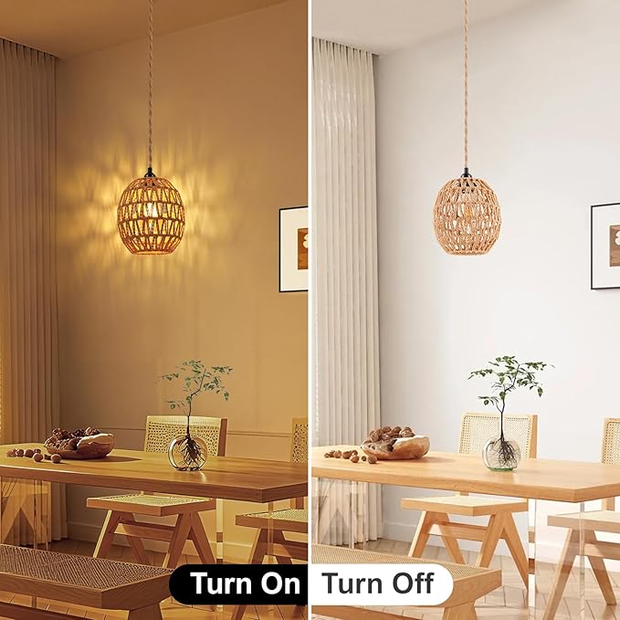 FRIDEKO HOME Hanging Lamps Hanging Light 15ft Plug in Pendant Light - Pendant Light with On Off Switch Plug in Cord Pendant Light Fixture E26 E27 Light SocketCord for Bedroom Living Room (Bohemia)