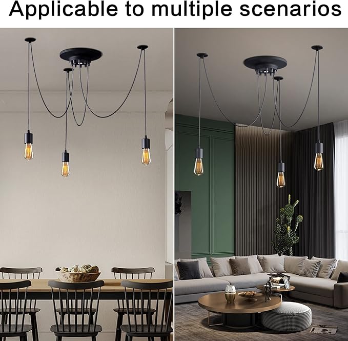 Fuloon Vintage Edison Multiple Ajustable DIY Ceiling Spider Lamp Light Pendant Lighting Chandelier Modern Chic Industrial Dining Without Romote Control (3 Head Cable 200cm/78.7inch) (3 Head)