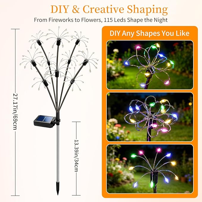 Solar Garden Lights Outdoor, 4 Pack 2-Layer Multicolor Solar Firework Lights, Waterproof Starburst Fairy Light Garden Decor for Yard Patio Pathway Lawn, Unique Gifts for Women Mom Grandma Mother's Day