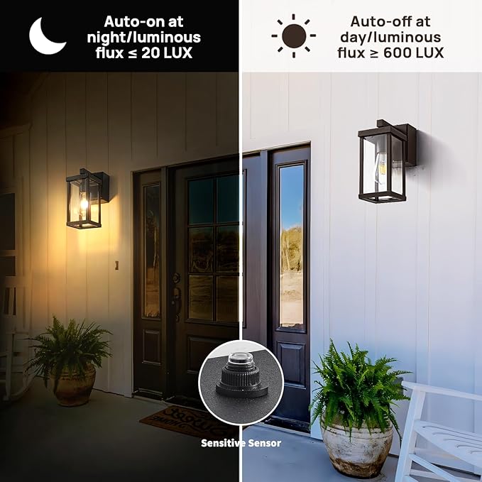 Dusk to Dawn Porch Lights with GFCI Outlets Waterproof Outdoor Wall Lights Exterior Lighting Fixtures Modern Outside Lights Wall Mount for House Patio Garage,Gold Brown,11.8''H,1PC