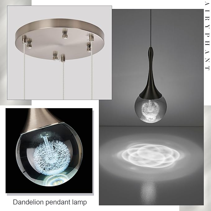 3-Light Nickel Teardrop Pendant Lighting, 15W Modern Dimmable LED Crystal Chandelier Cluster Pendant Light for Kitchen Island Dining Room Hallway Bathroom 6000K Cold White