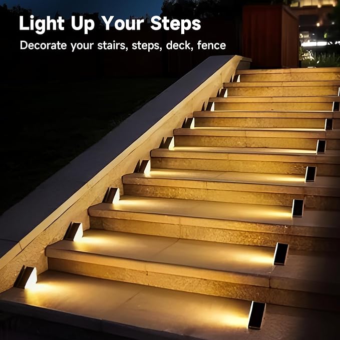 Solar Step Lights, 12 Pack Solar Stair Lights Outdoor Waterproof, Warm White/7 RGB Colors LED Outdoor Deck Light, Outside Light Decor for Garden Stair, Deck, Front Step, Front Porch, and Patio