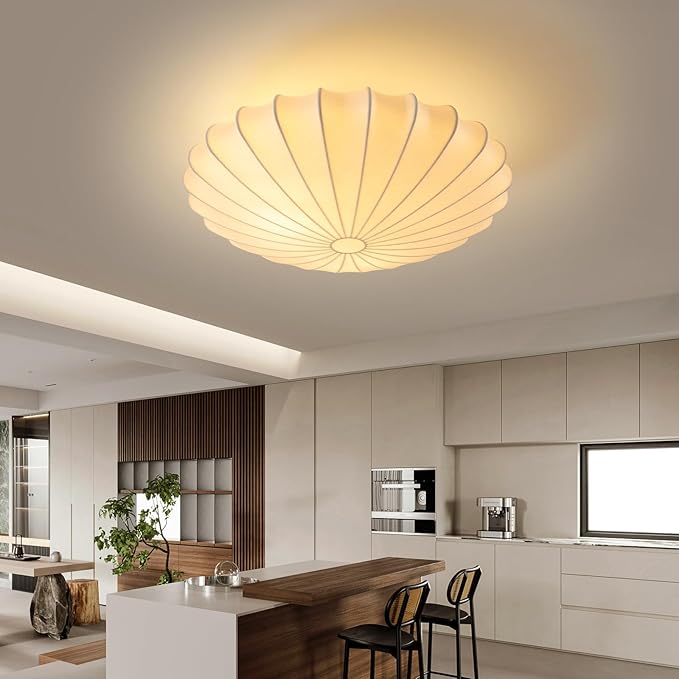 ziidoo 3-Light Semi Flush Mount Ceiling Light,19.7in White Imitation Silk Wabi Sabi Round Lantern 3000K Modern Close to Ceiling Light fixtures for Bedroom Living Room Entryway Hallway