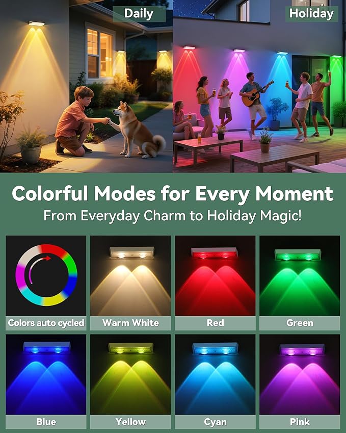 Fence Lights Solar Powered 12 Pack, 7 Fixed Colors & Color Changing Solar Fence Lights Outdoor, IP65 Waterproof Backyard Decoration for Patio, Deck, Pool, Step
