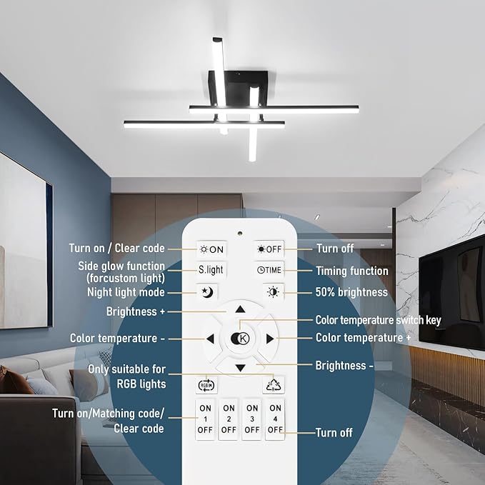 CANEOE Modern Ceiling Light Fixture Sputnik Dimmable Ceiling Light with Remote Control Black Flush Mount Chandelier Ceiling Lamp for Bedroom Living Room Kitchen