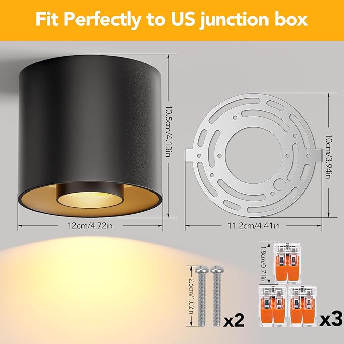 3-Color&Watt Zoomable Ceiling Spotlight Fixtures, Flush Mount Ceiling Light Fixture Dimmable LED Spot Lights Indoor, 4.72" Cylinder Light for Hallway Kitchen Entryway Foyer, 30W Black